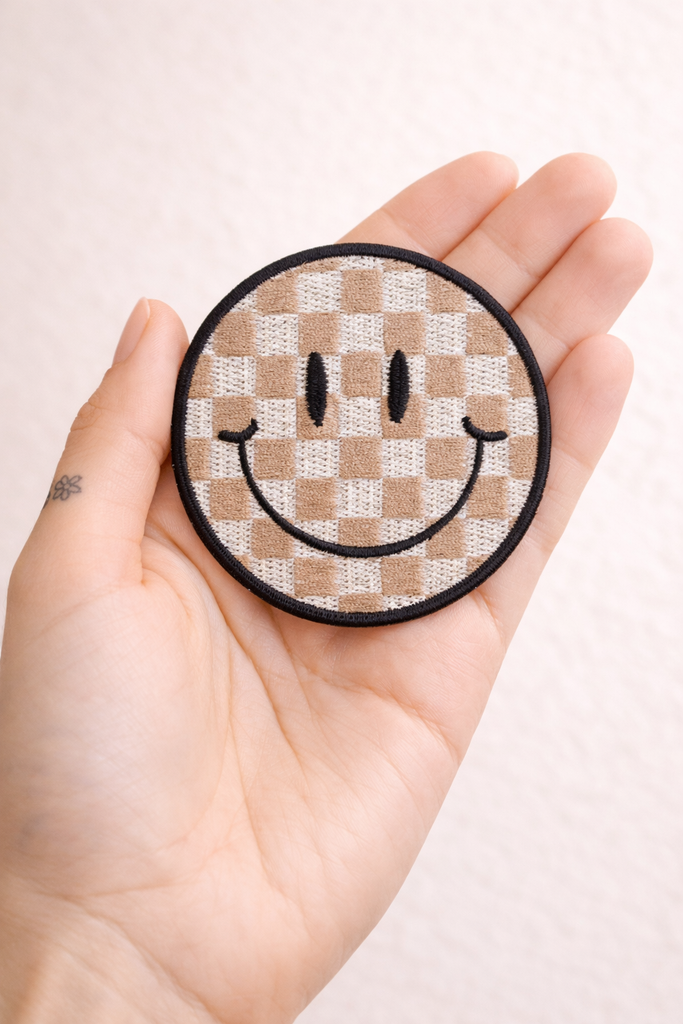 Iron On Badge: Checkered Smiley